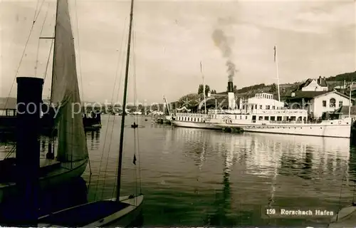 AK / Ansichtskarte Dampfer_Seitenrad Rhein Rorschach Hafen 1953 