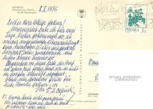 AK / Ansichtskarte Krynica__Zdroj_PL Sanatorium Patria 