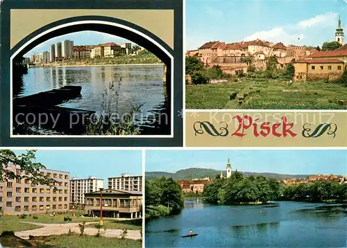 AK / Ansichtskarte Pisek_CZ Byl zalozen jako kralovske mesto kolem Ze te doby je i pisecky hrad Pres Otavu se klene goticky most z druhe poloviny Na historicke jadro mesta navazuje nova vystavba 