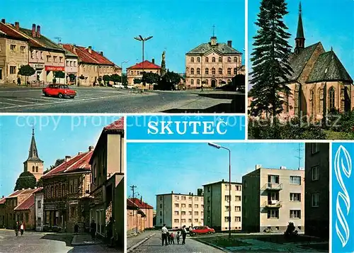 AK / Ansichtskarte Skutec_CZ Palackeho namesti Kostel Zaber z mesta Vystavba 