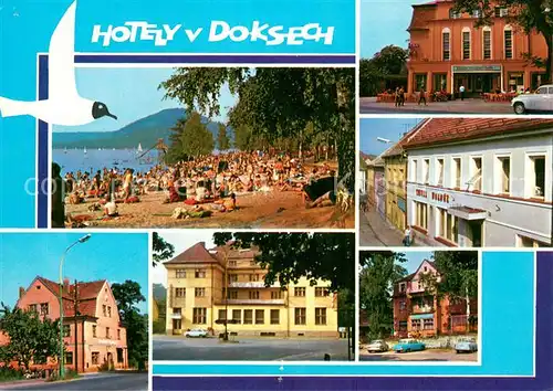 AK / Ansichtskarte Stare_Splavy_Thammuehl_CZ Plaz na Machove jezere v Doksech Vinarna a restaurace Sparta Hotel Bezdez Hotel Sport Grandhotel Hotel Pasaz 