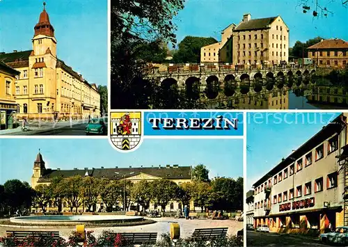 AK / Ansichtskarte Terezin_Theresienstadt_CZ Budova posty Terezinske mlyny Namesti Cs armady Hotel Park 
