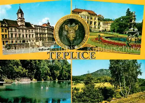 AK / Ansichtskarte Teplice_Teplitz Schoenau_CZ Rathaus Schloss Schwanenteich Panorama 