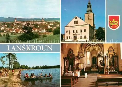 AK / Ansichtskarte Lanskroun_CZ Celkovy pohled Radnice Koupaliste Interier kostels sv Vaclava 