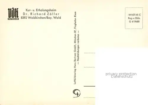AK / Ansichtskarte Waldkirchen_Niederbayern VdK Kur und Erholungsheim Fliegeraufnahme Waldkirchen Niederbayern