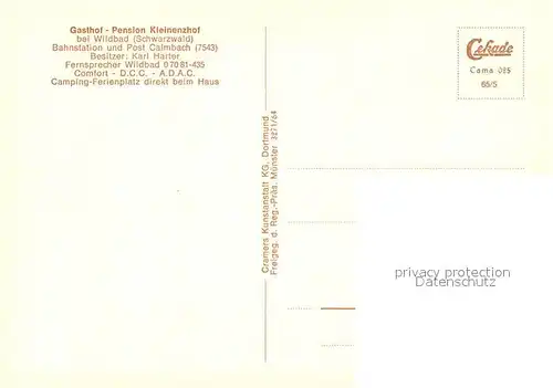 AK / Ansichtskarte Wildbad_Schwarzwald Gasthof Pension Kleinenzhof Fliegeraufnahme Wildbad_Schwarzwald