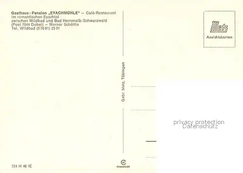 AK / Ansichtskarte Wildbad_Schwarzwald Gasthaus Pension Eyachmuehle Cafe Gartenterrasse Panorama Wildbad_Schwarzwald