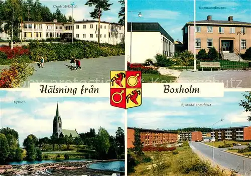 AK / Ansichtskarte Boxholm Centralskolan Kommunalhuset Kyrkan Bjursdalsomradet Boxholm