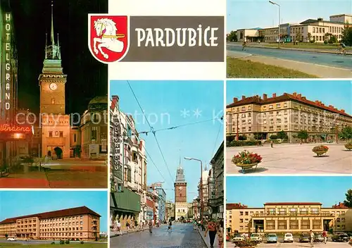 AK / Ansichtskarte Pardubice_Pardubitz_CZ Stadttor Lehrlingsheim Siedlung Dkla Trida Miru Kulturhaus Kino Einkaufszentrum Cafe Restaurant 