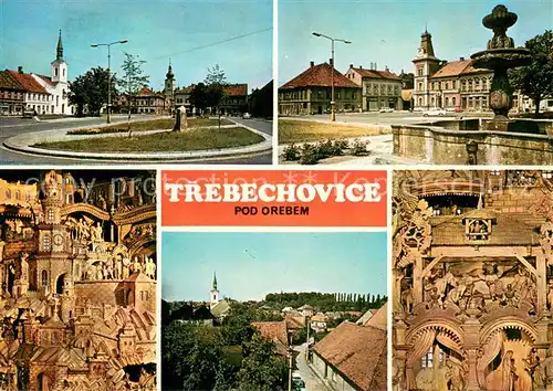 AK / Ansichtskarte Trebechovice_pod_Orebem_CZ Gottwaldplatz Brunnen Stadtpanorama Kirche Inneres 