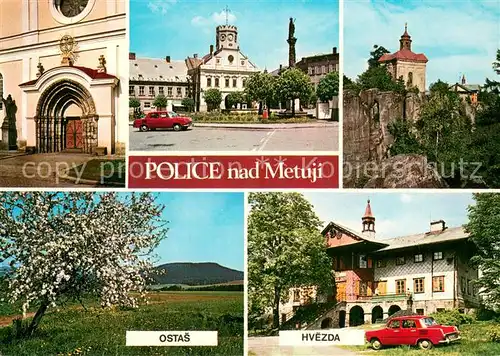 AK / Ansichtskarte Police_nad_Metuji Kirchenportal Platz Rathaus Turm Landschaft Ostas Hvezda Restaurant Police_nad_Metuji