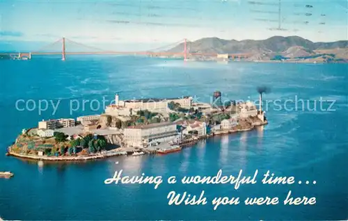 AK / Ansichtskarte San_Francisco_California Alcatraz Island known as The Rock Federal Prison aerial view 