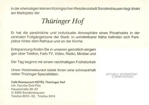 AK / Ansichtskarte Sonderhausen_Kyffhaeuserkreis Hotel Thueringer Hof Sonderhausen