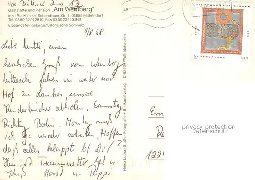 AK / Ansichtskarte Mittelndorf Gaststaette Pension Am Weinberg Gaststube Elbsandsteingebirge Mittelndorf