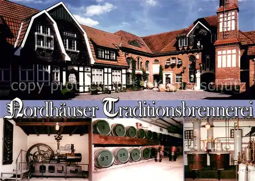 AK / Ansichtskarte Nordhausen Krimderode Nordhaeuser Traditionsbrennerei Innenhof Hist Dampfmaschine Fasslagerkeller Hist Brennanlage Nordhausen Krimderode