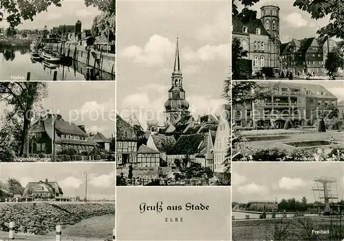 AK / Ansichtskarte Stade_Niederelbe Hafen Jugendherberge Elbkate St Cosmae Pferdemarkt Krankenhaus Freibad Stade Niederelbe