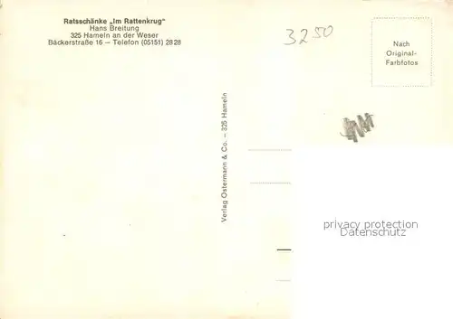 AK / Ansichtskarte Hameln_Weser Ratsschaenke Im Rattenkrug Gastraeume Hameln Weser