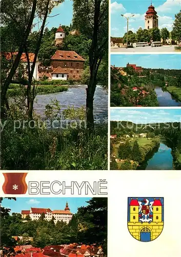 AK / Ansichtskarte Bechyne_CZ Splav na Luznici Namesti Pohled ze zamku na udoli Luznice s klasterem Most pres Luznici Zamek 
