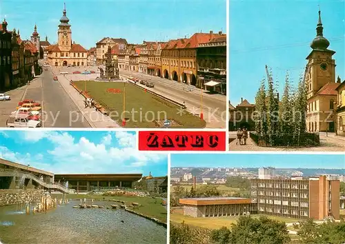 AK / Ansichtskarte Zatec_CZ Namesti VRSR Radnice s chmelnici Kulturni dum Moskva Vyzkumny ustav chmelarsky 