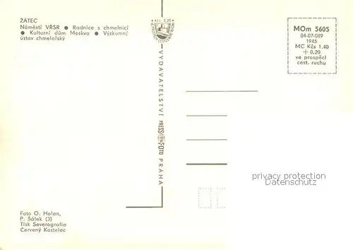 AK / Ansichtskarte Zatec_CZ Namesti VRSR Radnice s chmelnici Kulturni dum Moskva Vyzkumny ustav chmelarsky 