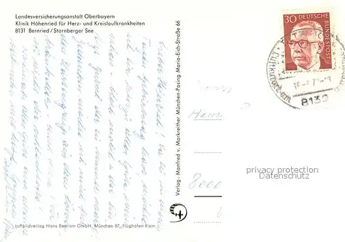 AK / Ansichtskarte Bernried_Starnberger_See Klinik Hoehenried Fliegeraufnahme Bernried_Starnberger_See