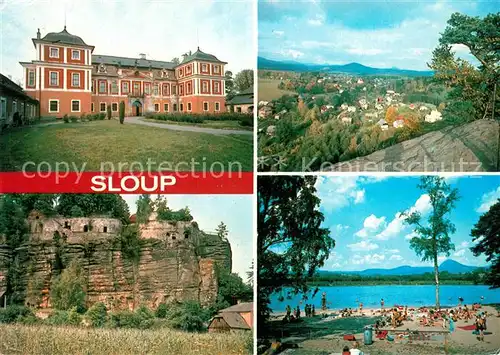 AK / Ansichtskarte Sloup Barokni zamek z let Celkovy pohled Skalni hrad Koupaliste Sloup