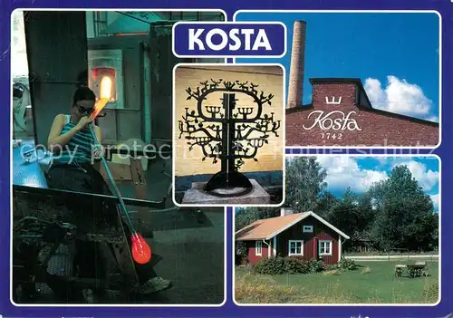 AK / Ansichtskarte Kosta_Sweden Glasblaeserei Glasblaeserin Huette 