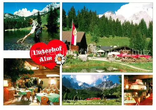 AK / Ansichtskarte Filzmoos Unterhof Alm Gastraeume Terrasse Naturpark Angler Filzmoos