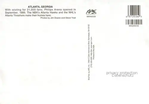 AK / Ansichtskarte Atlanta_Georgia Philips Arena The NBAs Atlanta Hawks and the NHLs Atlanta Trashers make their homes here 