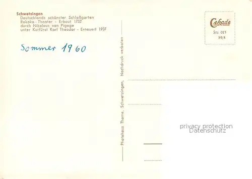 AK / Ansichtskarte Schwetzingen Rokoko Theater Innansicht Schwetzingen