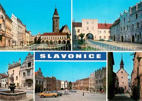 AK / Ansichtskarte Slavonice_Zlabings Motive Innenstadt Altstadt Brunnen Kirche Slavonice_Zlabings