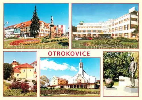 AK / Ansichtskarte Otrokovice_CZ Nam 3 kvetna Hotel Spolensky Dum Kostel Sv Michaela Kostel Sv Vojtecha Pomnik Tomase Bati 