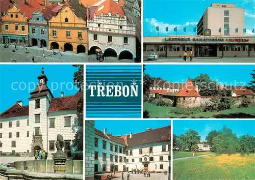 AK / Ansichtskarte Trebon_Czechia Altstadt Giebelhaeuser Sanatorium Stadtmauer Brunnen Landschaft Schloss 