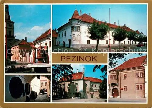 AK / Ansichtskarte Pezinok_Boesing_Slovakia Namesti Hudobna skola Vchod do Malokarpatskeho vinohradnickeho muzea Zamok Malokarpatske vinohradnicke muzeum 