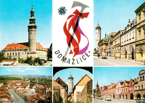 AK / Ansichtskarte Domazlice_CZ Marktplatz Haeuserpartie Innenstadt Turm 