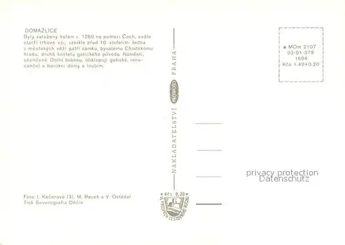 AK / Ansichtskarte Domazlice_CZ Marktplatz Haeuserpartie Innenstadt Turm 