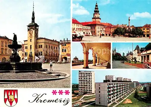 AK / Ansichtskarte Kromeriz_Kremsier_CZ Velke namesti s radnici Velke namesti se zamkem Kvetna zahrada s kolonadou Mlynska brana Nove sidliste Belidla 