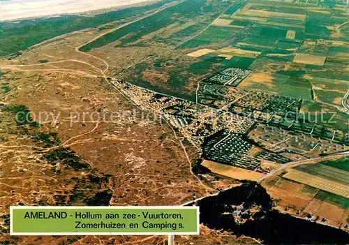 AK / Ansichtskarte Ameland_NL Hollum aan zee Vuurtoren Zomerhuizen en Campings Fliegeraufnahme 