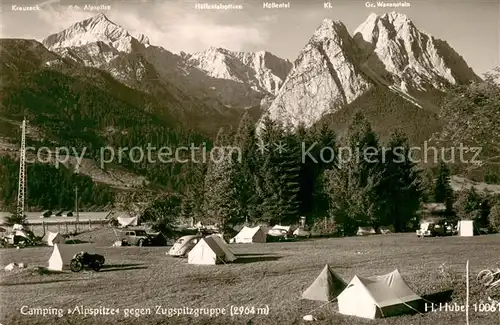 AK / Ansichtskarte Garmisch Partenkirchen Camping Alpspitze mit Zugspitzgruppe Garmisch Partenkirchen