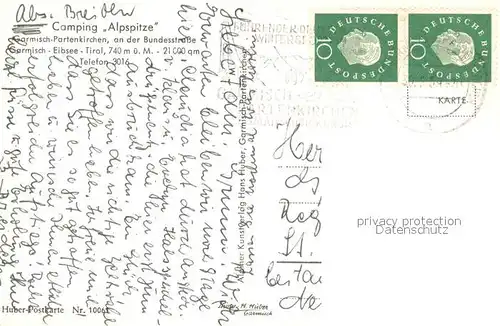 AK / Ansichtskarte Garmisch Partenkirchen Camping Alpspitze mit Zugspitzgruppe Garmisch Partenkirchen