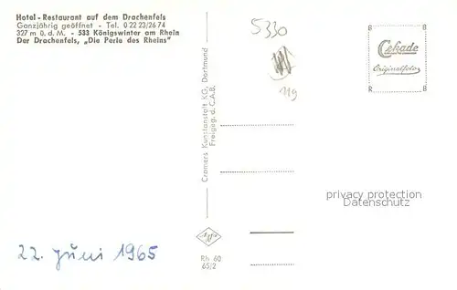 AK / Ansichtskarte Koenigswinter Ruine Drachenfels mit Hotel Fliegeraufnahme Koenigswinter