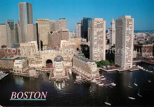 AK / Ansichtskarte Boston_Massachusetts Fliegeraufnahme Harbor Skyline 