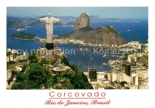 AK / Ansichtskarte Rio_de_Janeiro Christ the Redeemer with Sugar Loaf in the background Rio_de_Janeiro