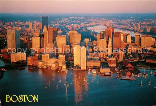 AK / Ansichtskarte Boston_Massachusetts Fliegeraufnahme Sun rising Downtown 
