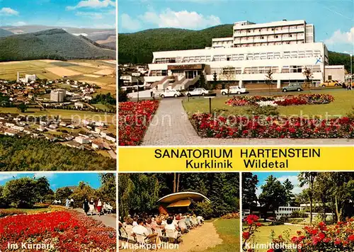 AK / Ansichtskarte Bad_Wildungen Sanatorium Hartenstein Kurklinik Wildetal Kurpark Musikpavillon Kurmittelhaus Luftbild Bad_Wildungen
