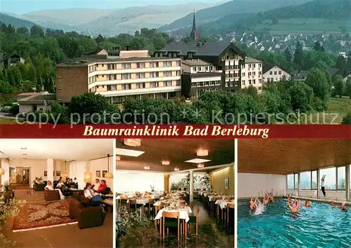 AK / Ansichtskarte Bad_Berleburg Baumrainklinik Aufenthaltsraum Speisesaal Hallenbad Bad_Berleburg