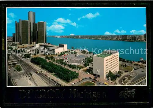AK / Ansichtskarte Detroit_Michigan Detroit Renaissance Center and Veterans Building Background Canada 