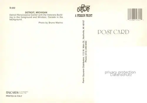 AK / Ansichtskarte Detroit_Michigan Detroit Renaissance Center and Veterans Building Background Canada 