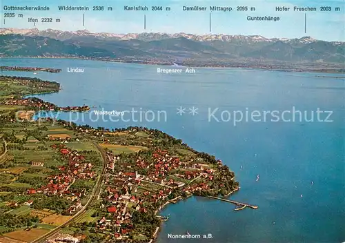 AK / Ansichtskarte Nonnenhorn_Bodensee Fliegeraufnahme mit Wasserburg Bregenzer Ach und Lindau Nonnenhorn Bodensee