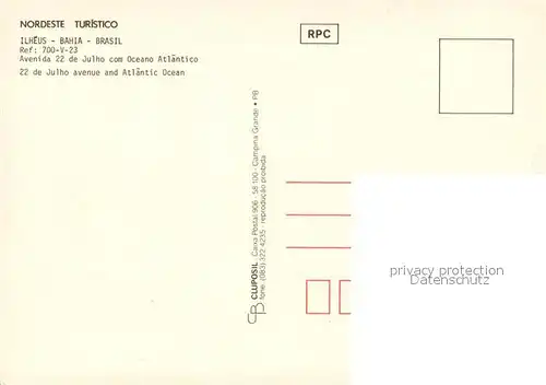 AK / Ansichtskarte Ilheus_Brazil Avenida 22 de Julho com Oceano Atlantico Air view 